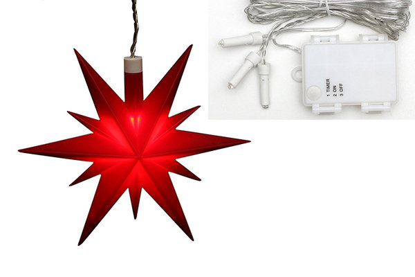 Weihnachtsstern 13cm- LED-Beleuchtung-Batterie-Timer-weiß, rot, gelb