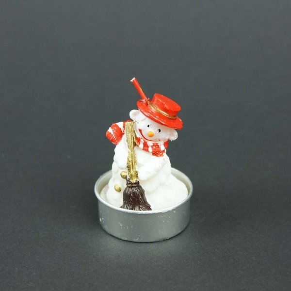 Kerzen Figur Schneemann als Teelicht Figur roter Hut