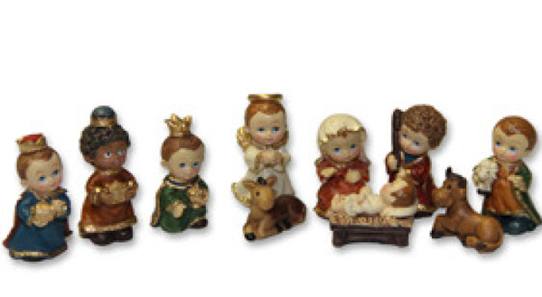 Krippenfiguren Set 10 teilig Miniaturen Kindliche Gesichter