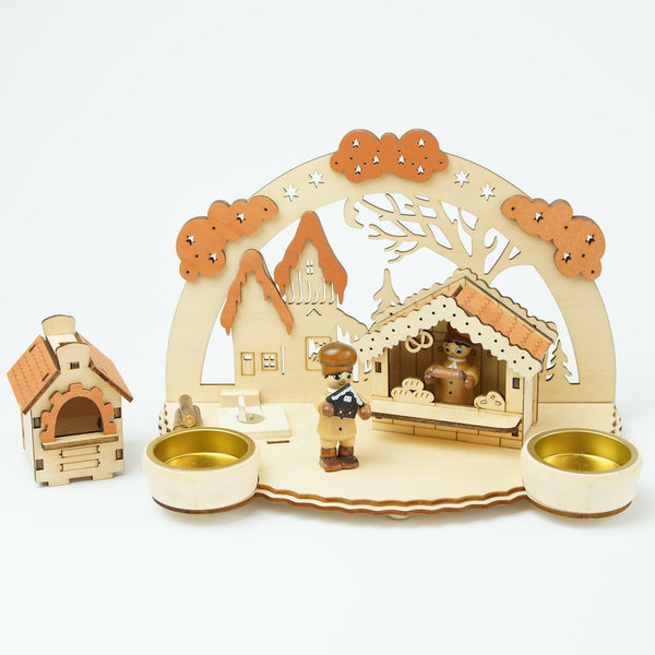 Räucherhaus Holz mit Teelicht-Haltern Weihnachtsbäckerei
