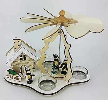 Weihnachtspyramide Teelicht mit Räucherhaus Winterkinder Figuren