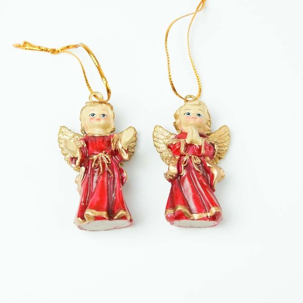 Weihnachtsengel 2erSet Engel Figuren Anhänger Rot 5cm
