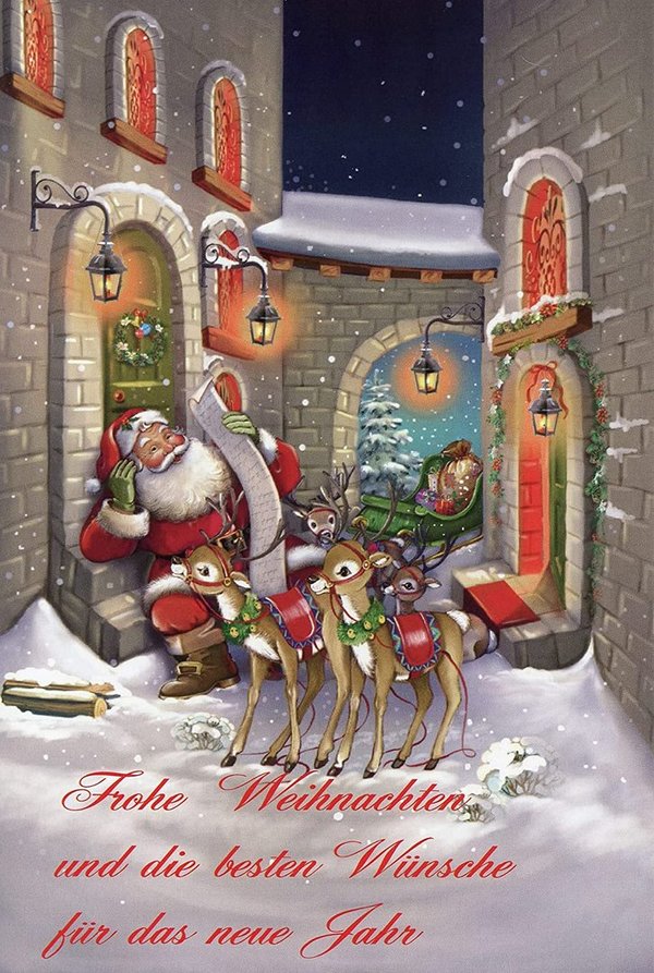 6er Set Weihnachtskarten mit Briefumschlag-Gemalter Weihnachtsmann