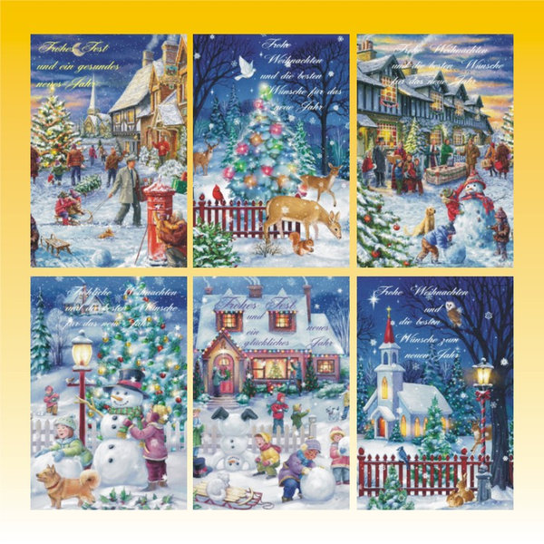 Weihnachtskarten mit Briefumschlag 6er Set Gemalte Weihnachten