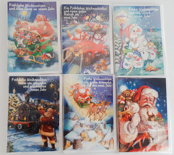 Weihnachtskarten mit Briefumschlag 6er Set Weihnachtsmann