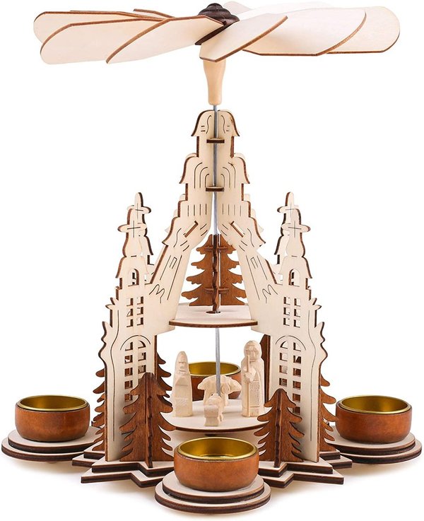 Weihnachtspyramide Kirche Heilige Familie 2 Etagen 29 cm -Teelicht-Pyramide