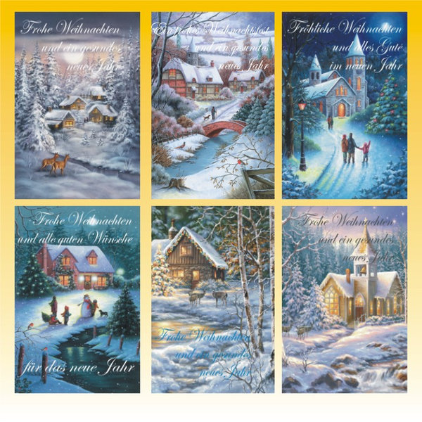 Weihnachtskarten mit Briefumschlag 6er Set Landschaft