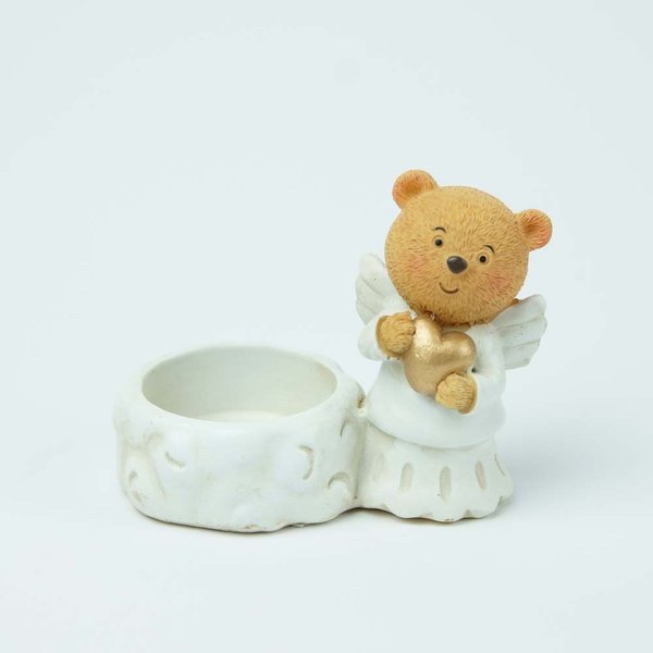 Teelichthalter Teddybär-Schutzengel mit Herz Deko-Figur