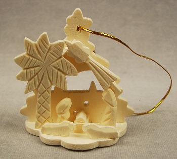 Krippe Mini mit Figuren aus Natur-Holz Handgeschnitzt Behang Heilige Familie