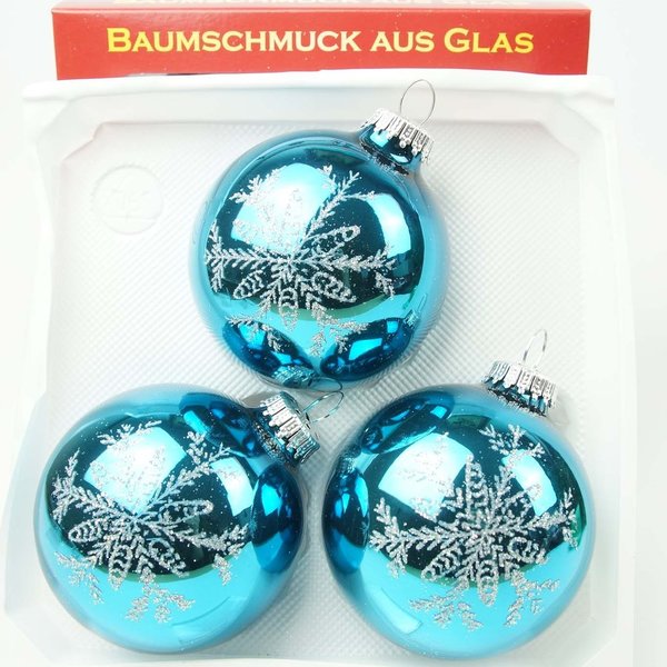 Weihnachtskugeln Thüringen Christbaumschmuck Petrol mit Silber Schneeflocke