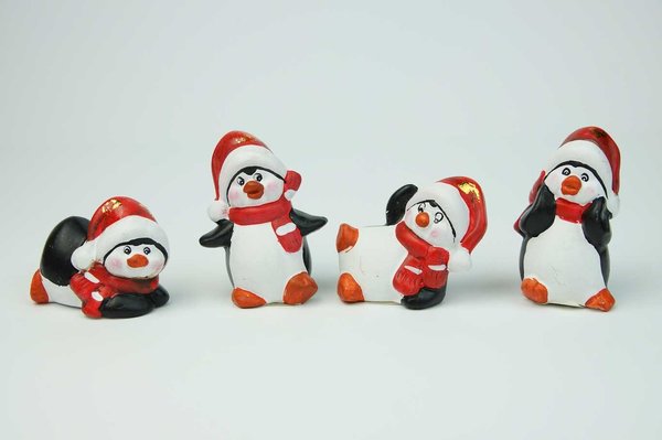 Pinguin Figuren 7cm 4erSet Keramik Stehend - Liegend