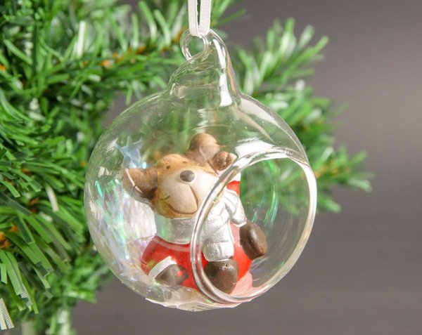 Glaskugel mit Öffnung und Weihnachtsdeko Figur