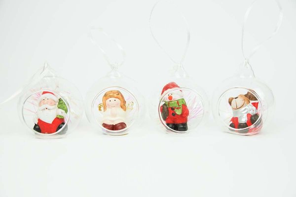 Glaskugel mit Öffnung und Weihnachtsdeko Figur
