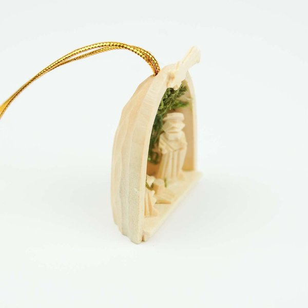 Krippe in Nuss 5cm mit Figuren Moos aus Natur-Holz