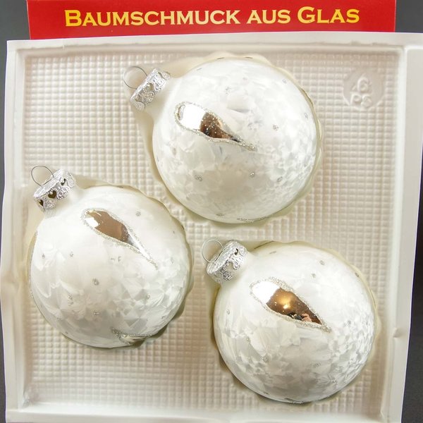 Weihnachtskugeln Thüringen Christbaumschmuck Eis-Weiß Eislack Silber Deko