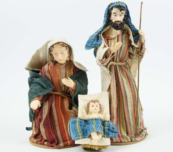 Krippenfiguren Set 26cm Groß 12 teilig mit Echten Kleidern Polyresin Handbemalt Miniaturen