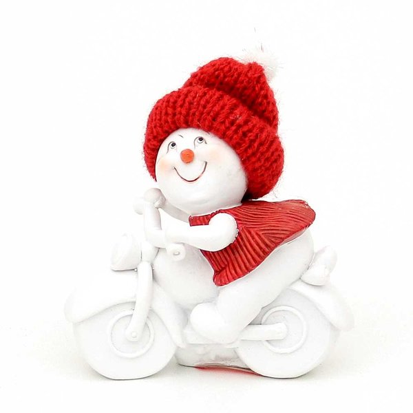 Schneekind Strickmütze Rot auf Motorrad/Snowmobil