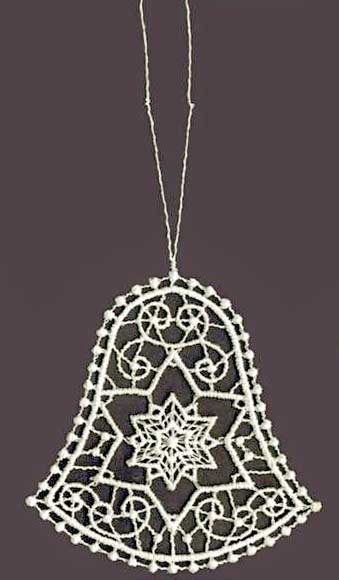 Plauener Spitze Glocke mit Stern Weiß 8cm Stickerei