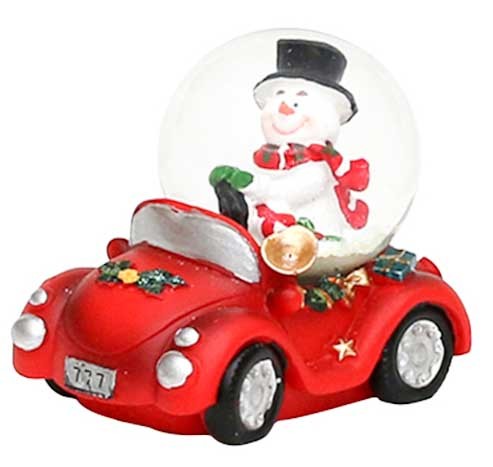 Schneekugel Oldtimer Weihnachtsmann, Schneemann Auto-Car