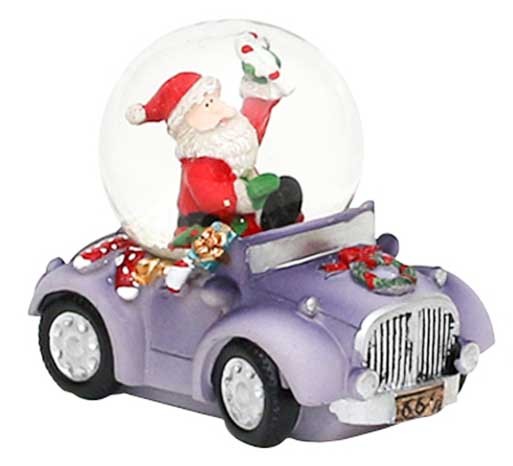 Schneekugel Oldtimer Weihnachtsmann, Schneemann Auto-Car