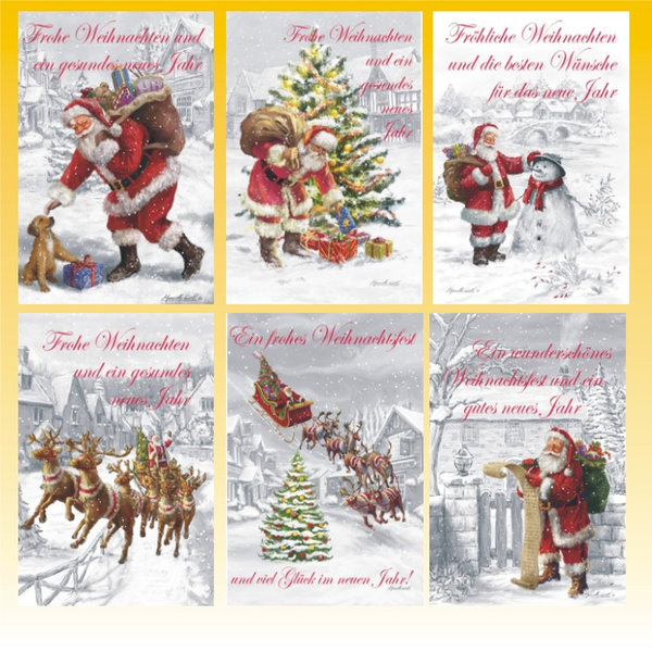 6 Stück Weihnachtskarten Weihnachtsmann mit Briefumschlag