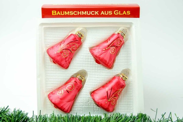 Thüringer Glas Design Glocken Christbaumschmuck Eis Rot Eislack