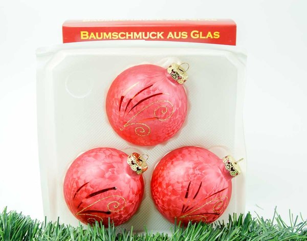 Weihnachtskugeln Eis-Rot Rot-Gold Deko Thüringer Glasdesign