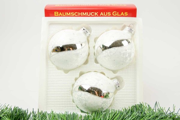 Glaskugeln Thüringen Christbaumschmuck Eis-Weiß Eislack Silber Dekor