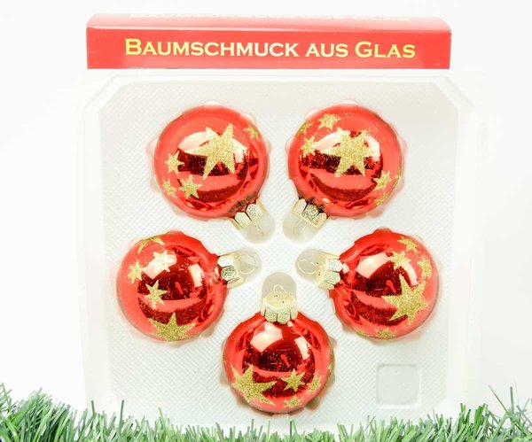 Weihnachtskugeln Christbaumschmuck Glas Rot Design Sterne Gold