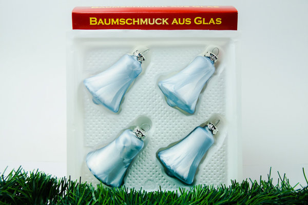 Weihnachtsglocken Eis-Silber-Grau Eislack Glas Christbaumschmuck
