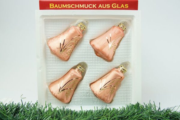 Thüringer Glas Design Glocken Christbaumschmuck Apricot Eislack